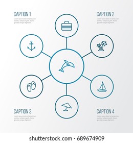 Sun Outline Icons Set. Collection Of Ship, Umbrella, Animal And Other Elements. Also Includes Symbols Such As Umbrella, Suitcase, Island.