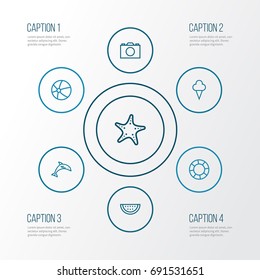 Sun Outline Icons Set. Collection Of Sea Star, Lifesaver, Animal And Other Elements. Also Includes Symbols Such As Mammal, Cream, Berry.