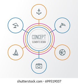 Sun Outline Icons Set. Collection Of Ship, Animal, Photo And Other Elements. Also Includes Symbols Such As Play, Video, Iron.