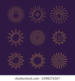 Sun outline illustration. Sun line art drawing. Hand drawn sun. Sun Sketch. Vector illustration. happy holiday vacation element.
