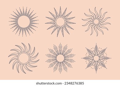 Sun outline illustration. Sun line art drawing. Hand drawn sun. Sun Sketch. Vector illustration. happy holiday vacation element.