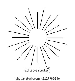 Sun outline logo. Minimal sunny emblem. Bohemian sign. Elegant badge for company branding. Customizable linear contour symbol. Isolated vector stock illustration