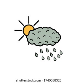 Sun over cloud with rain icon. Simple outline colored vector of autumn icons for ui and ux, website or mobile application