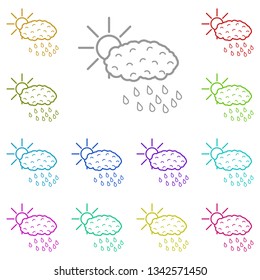 Sun over cloud with rain multi color icon. Simple thin line, outline vector of Autumn icons for UI and UX, website or mobile application