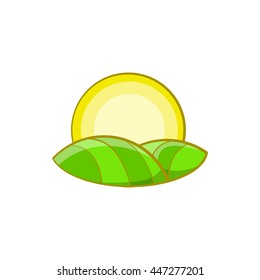 Sun over fields of France icon in cartoon style on a white background