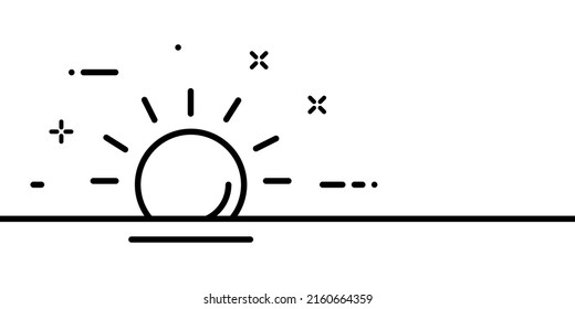 Soltar sobre el icono de la línea del horizonte. Cielo, cuerpo celestial, día, noche, puesta de sol, amanecer, luz. Concepto de naturaleza. Un estilo de línea. Icono de línea de vector para negocios y publicidad.