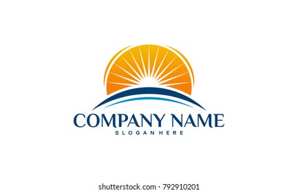 Sun Over Horizon Logo Designs Concept, Bright Sun Logo Designs Template