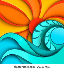 Sun over the sea. Nature summer vacation design