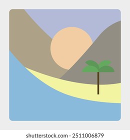 The sun over the sea. Palm trees on the island. Abstract tropical island. EPS 10.