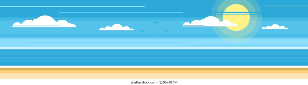Sun over the sea. Panorama. Vector illustration.