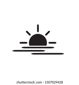 Sun over sea vector icon illustration, sunrise or sunset icon