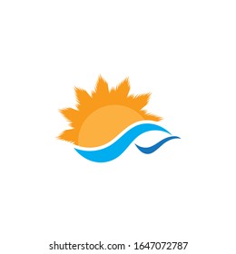 Sun over wave logo design template vector illustration