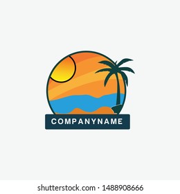 Sun palm Beach logo design Vector