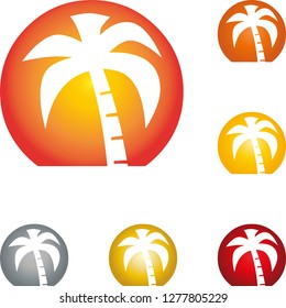 Sun and palm in different colors collection