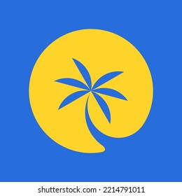 Sun and Palm Tree Editable Vector