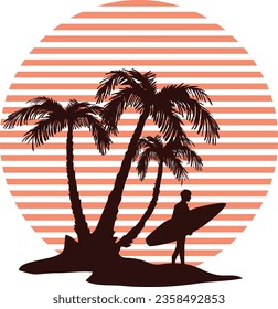 sun, palm tree and person on beach