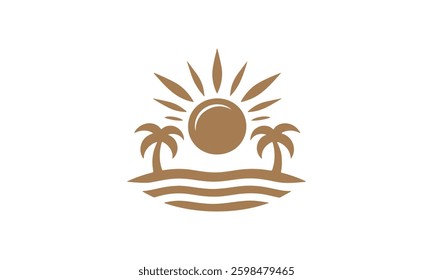 Sun with palm tree vector logo design template