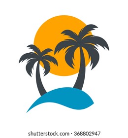 Sun and palm trees summer beach vector illustration