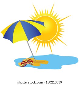 sun and paradise beach cartoon vector illustration