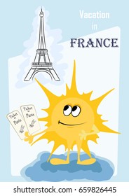Sun in Paris,Sun vacations, vector sun in Paris, France, two tickets to Paris	