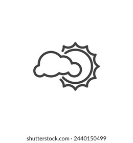 Sun partially covered by clouds line icon. linear style sign for mobile concept and web design. Cloud and sun outline vector icon. Weather Forecast symbol, logo illustration. Vector graphics