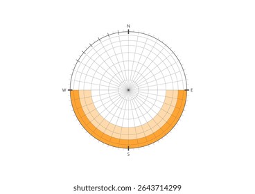Sun path diagram for architectural planning, showing solar movement and orientation for daylight strategy and energy-efficient design.