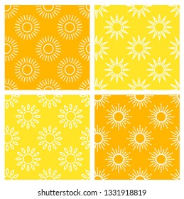 Sun pattern collection. Seamless paper set with line sunshine symbols. Vector illustration.
