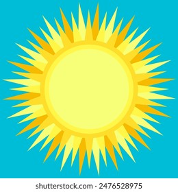 Sun pattern, cut yellow and orange border on blue background, vector illustration.