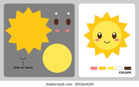 Patrón de sol para artesanías infantiles o artesanías de papel. Ilustración vectorial del rompecabezas del sol. cortar y pegar patrones para artesanías infantiles.