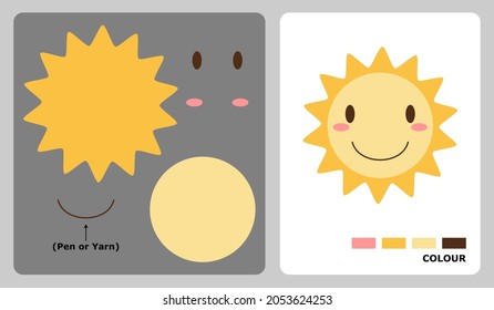 Sun pattern for kids crafts or paper crafts. Vector illustration of sun puzzle. cut and paste patterns for kids crafts.