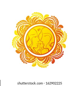 Sun pattern pair valentines day card vector illustration