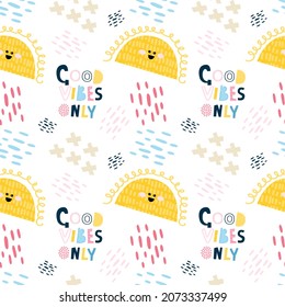 sun pattern. Scandinavian style. Cute abstract baby print for baby clothes and textiles. Vector illustration, flat