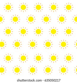 Sun pattern seamless vector illustration background. Yellow, orange, white