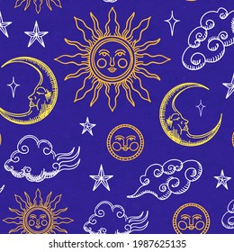 Sun pattern. Summer yellow, orange background. Sunshine print design ornament. Solar funny wallpaper. Abstract childish sunny  pattern. Sun texture decoration. Bright backdrop. Vector illustration