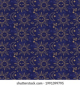 Sun pattern. Summer yellow, orange background. Sunshine print design ornament. Solar funny wallpaper. Abstract childish sunny  pattern. Sun texture decoration. Bright backdrop. Vector illustration
