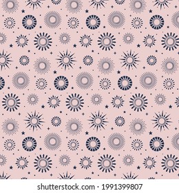 Sun pattern. Summer yellow, orange background. Sunshine print design ornament. Solar funny wallpaper. Abstract childish sunny  pattern. Sun texture decoration. Bright backdrop. Vector illustration
