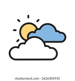 A sun peeking through clouds, representing partly cloudy weather vector design