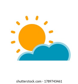 The sun is peeping out from behind the clouds. Weather icon or symbol. Vector isolated illustration on white background.