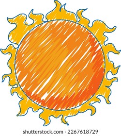 Sun pencil colour child scribble style illustration
