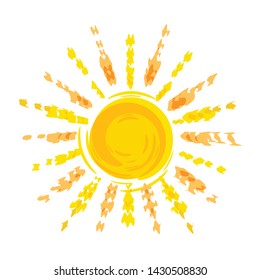 Sun pencil drawing, logo template for travel agency. Solar circle with rays. Isolated on white background vector illustration. 