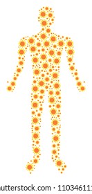 Sun person figure. Vector sun icons are grouped into man illustration.