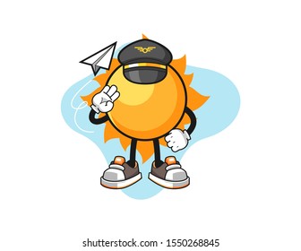 Sun pilot cartoon. Mascot Character vector.