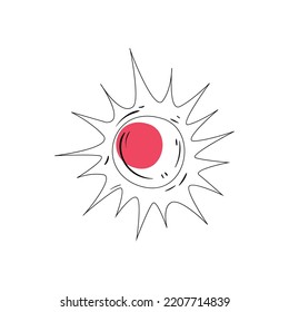 Sonne mit rosafarbenem Punkt auf Weiß