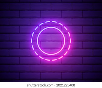 Sun pink glowing neon ui ux icon. Glowing sign logo vector isolated on brick wall backogrund