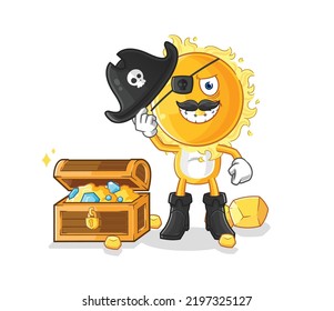the sun pirate with treasure mascot. cartoon vector
