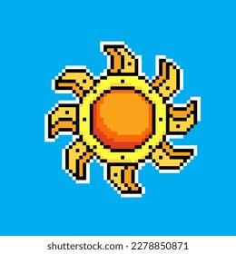 Sun pixel art icon. Yellow pixelated sun design for logo, web, mobile app, badges and patches.
Video game sprite. 8-bit. Isolated vector illustration.