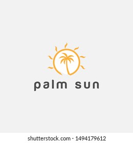 Sun Plam Tree Logo Design Template