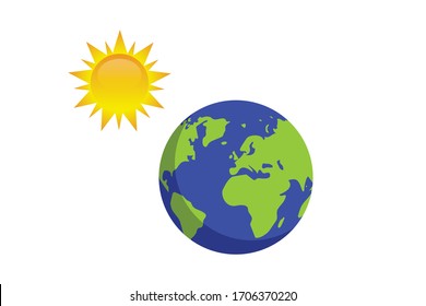 sun and planet earth .Conceptual vector illustration in flat style design.Isolated on background.