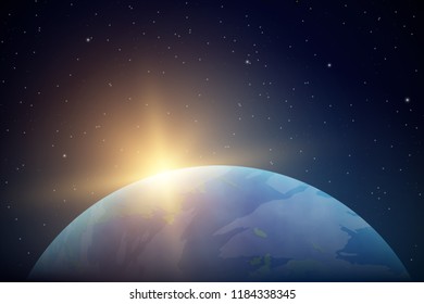 Sun and Planet Earth In Space Vector Background