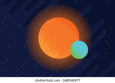 Sun and planet earth in space vector
